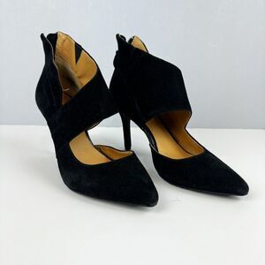Tesori Black Suede Cross Strap Heels Size 6.5M Elegant Dress Shoes Cocktail date
